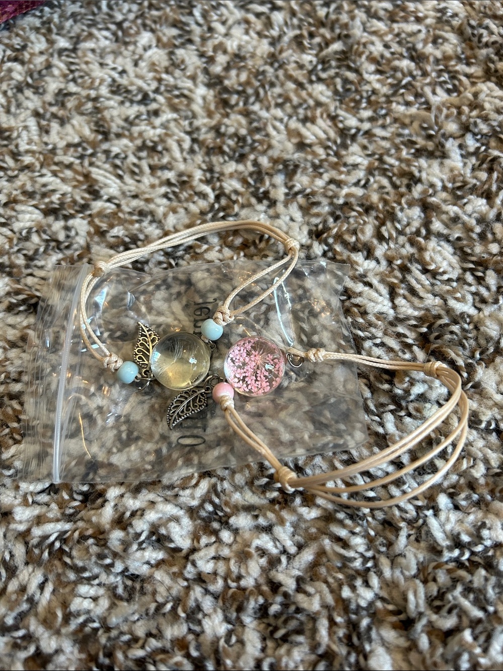Set of 2 flower blossom and dandelion adjustable bracelets